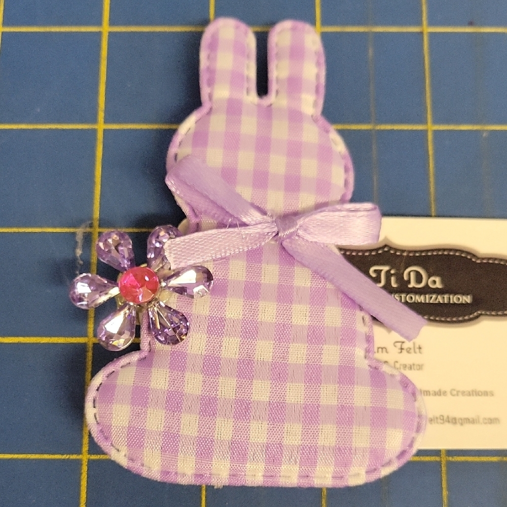 La Ti Da Handmade Creations Purple Gingham Bunny Hair Clip 4" Easter Spring Rabb